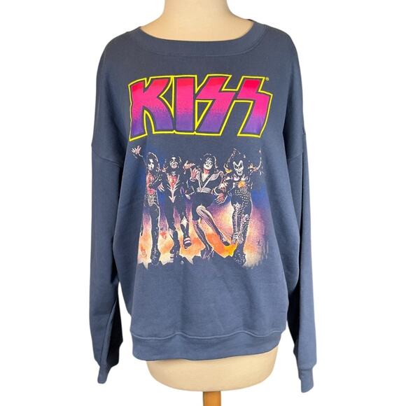 KISS Band Graphic Crewneck Sweatshirt Blue XL Rock Music Retro 60/40 Blend New - Picture 12 of 12